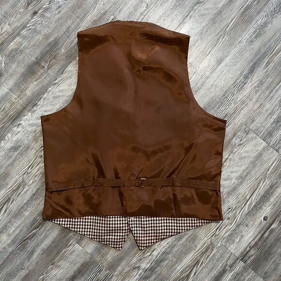 Vintage Reversible Brown Velvet Gingham Vest M - Picture 5 of 8